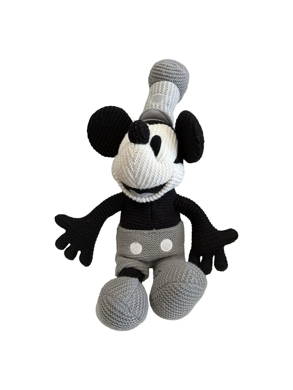 Disney Parks Steamboat Willie Mickey Mouse Knit Plush Gray Black Stuffed 18”